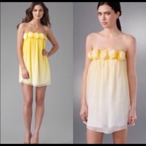 Alice + Olivia Ombré Rosette Yellow Mini Dress L